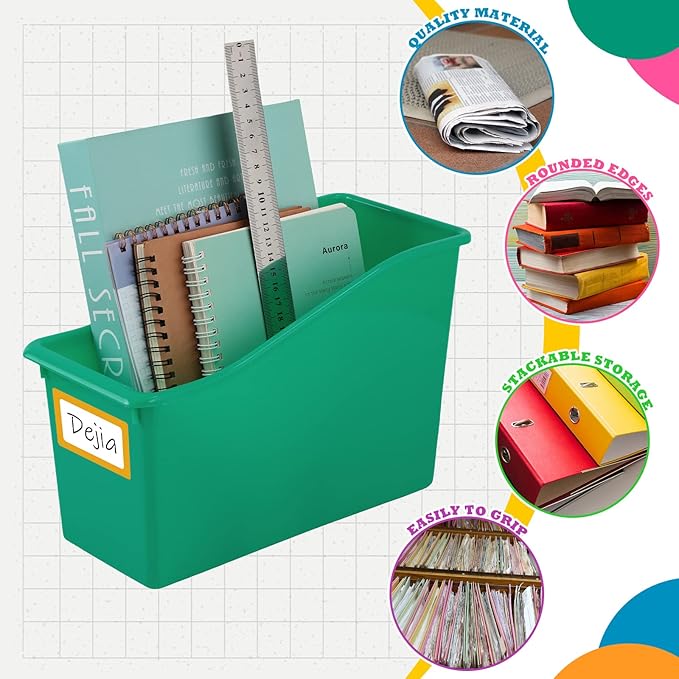 Jinei 24 Pack Multicolor Book Bins for Classroom Decor Bulk Plastic Bins with Name Labels Assorted Color Organization Book Bin Baskets Teacher Storage Boxes for Classroom Office