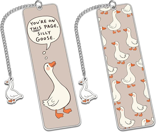 Funny Cute Bookmarks Book Marks for Reading Women Men Book Accessories for Reading Lovers Book Lovers Bookish Gifts for Women Readers Book Marker Reading Accessories Silly Metal Bookmarks Goose 2-Side