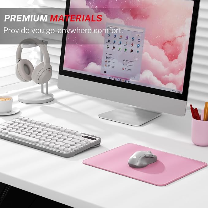 MROCO Essential Office & Gaming Mouse Pad, 8.5 x 11 Inch, Pale Pink | Anti-Fray Stitched Edges, Functional Pattern Design, Non-Slip Rubber Base, Water and Stain Resistance