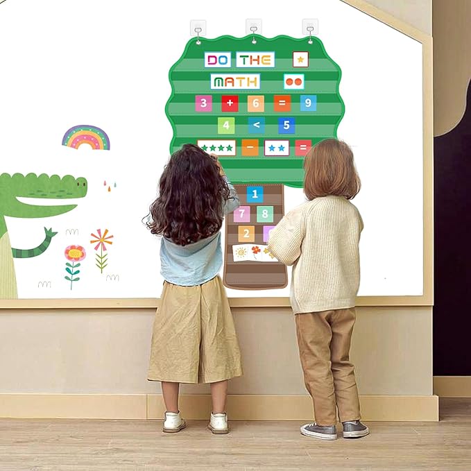 Tree Pocket Chart for Classroom, 42"x 28 ¾" Large Hanging Pocket Charts for Kids, Back to School Supplies for Teacher, Pocket Charts with 11 Sentence Strips Holder (Green)