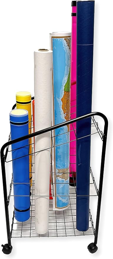 Proartek Drafting PK00002 Model WRF40 Wire Bin Roll File Blueprint Holder; 20 Slots, 4" x 4"; 4 Swivel Casters; Plastic Coated Heavy-Gauge Steel Rods