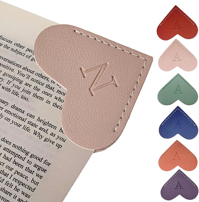 Personalized Leather Heart Bookmarks with Initials, 26 Letters Custom Corner Book Mark for Reading Women,Teacher, Student, Book Lovers Book Marker, Meaningful Gifts (Red+Pink,N)