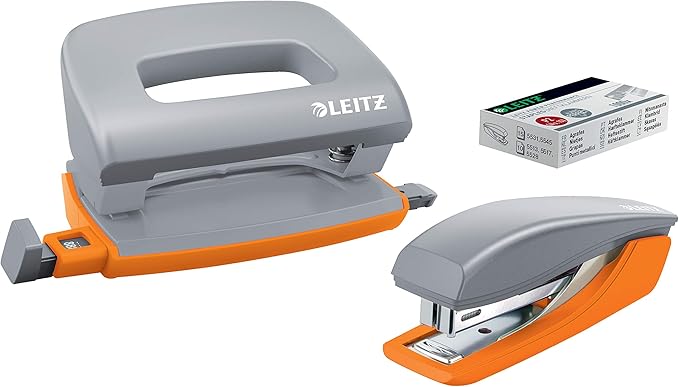 Leitz Mini Stapler & Hole Punch Set, Staple or Punch up to 10 sheets, Includes Staples, Urban Chic Range, Blue/Black, 55996088