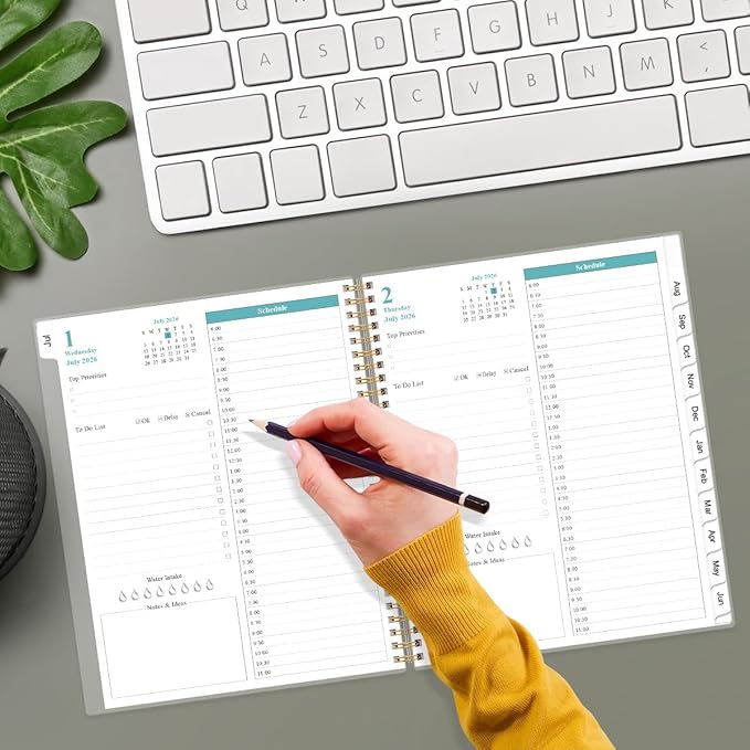 Daily Planner 2026-2027 Full Page Per Day- 2026-2027 Daily & Monthly Planner from July 2026 to June 2027, Day Planner 2026-27 with 12 Months Tabs, 8.5" x 11", Black Flowers