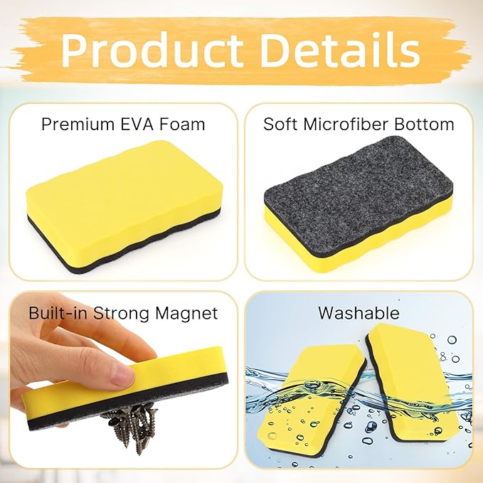 8 Pcs Magnetic Whiteboard Erasers, 4 Colors Dry Erase Erasers, Dry Erase Board Eraser for Home, Classroom, Office Supplies