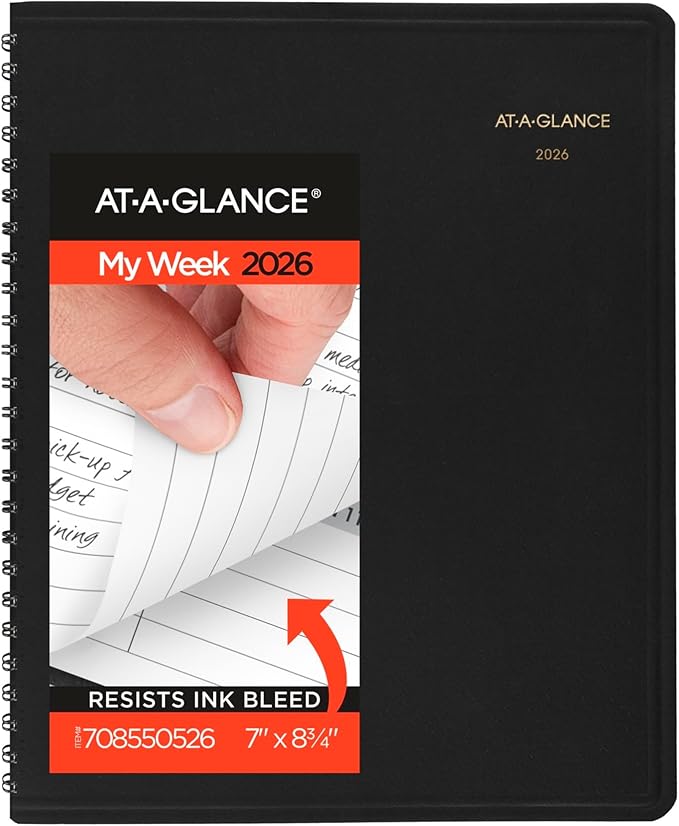AT-A-GLANCE® 2026 Open Scheduling Weekly Planner, Black, Medium, 6 3/4" x 8 3/4"