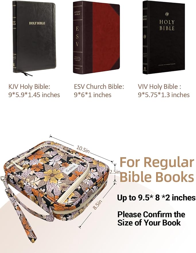Bible Cover Case for Women,Church Study Book Bible Bag,Bible Carrying Case with Pockets for Bible Accessories, Bible Book Cover with Zipper Christian Gifts fits Bible Size Up to 9.5"x8"x2" Floral#1