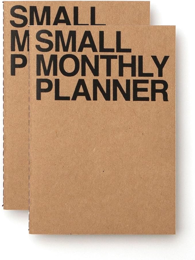 JSTORY Small Monthly Planner Set of 2 Stitch Bound Flat Lay Compact Handy Year Round Flexible Cover Goal/Time Organizer Thick Paper Eco Friendly Customizable A6 16 Months 18 Sheets Each Kraft