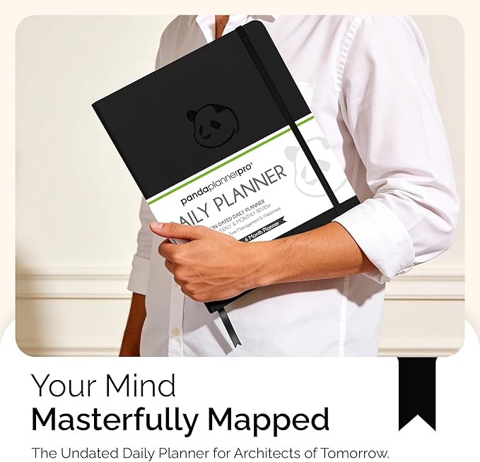 Panda Planner Pro A4 Daily Planner 2026 – 6 Month Large 8.5x11 Undated Academic & Productivity Planner with Daily, Weekly & Monthly Calendar, Work Planner, Goal Tracker, Habit Tracker & Personal Development Organizer – Black
