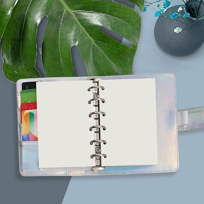 Harphia A7 6 Holes Binder Refill Value Set, 90sheets Plain Blank Loose Leaf Paper with Stickers and dividers, Planner Inserts with Binder Pockets for A7 Binder 6 Holes refillable Notebook,005dA7blank