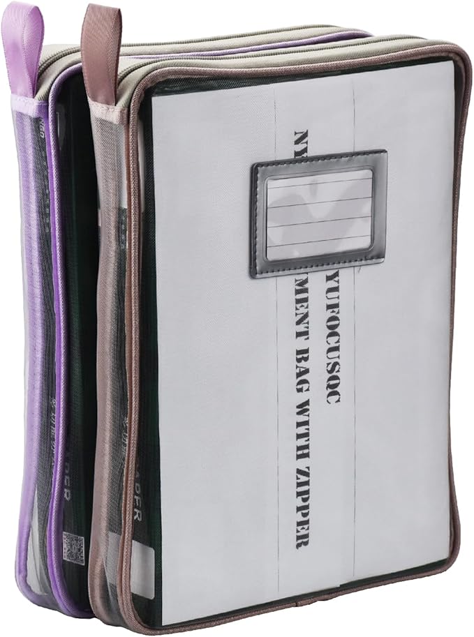 Nylon Document Bag with Zipper Light Transparent Mesh File Bag Pouch with Strap for Books A4 Documents Organizer (2, Pink&Purple)