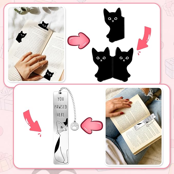 9Pcs Cat Gifts for Women Men Cute Book Page Holder Set Funny Bookmarks Bulk Cat Bookmarks for Book Lovers Cats Lover Birthday Gifts for Reader Coworker Friends Adult Cats Owner Reading Accessories