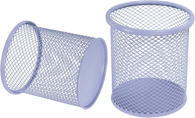 uxcell 2Pcs Mesh Pencil Holder, Metal Pen Cup Desk Organizer Makeup Brush Cup Holder for Home, Office, Classroom(Light Purple)