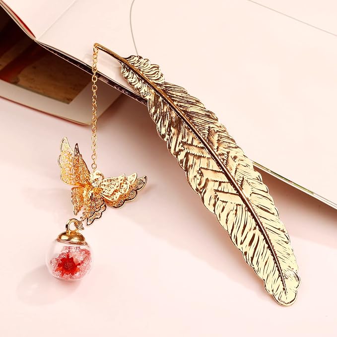 Teacher Appreciation Gifts for Women - Metal Feather Bookmark with 3D Butterfly Charm – Mother’s Day Gifts for Mom, Thank You Gifts, Book Lover Gift Under 10 Dollars, Gift Box Included