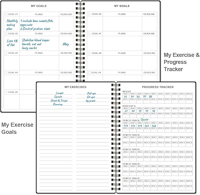 Fitness Journal for Women & Men - A5 Workout Journal/Planner Daily Exercise Log Book to Weight Loss, Gym, Muscle Gain, Bodybuilding Progress - Daily Personal Health & Wellness Tracker, Spiral-Bound, 5.8" x 8.3", Deep Black