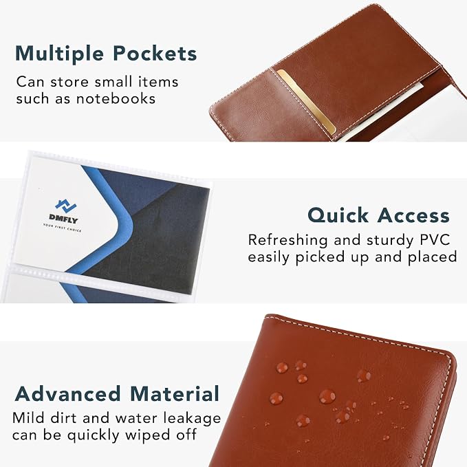 Leather Professional Business Card Holder Organizer Book - 300 Card Capacity Premium PU Folder with Soft Cover, Name Card Credit Cards Binder for Men/Women, Red Brown