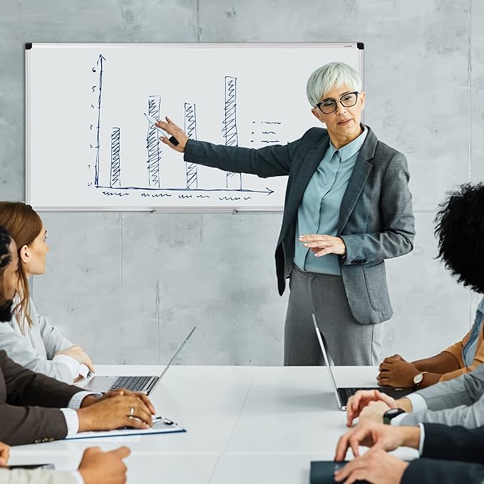 VUSIGN Magnetic White Board 18" x 12" with 1 Dry-Erase Eraser, 2 Multicolor Marker, 4 Magnetic Pins, Sliver Reinforced Aluminum Frame for Office, Home, School