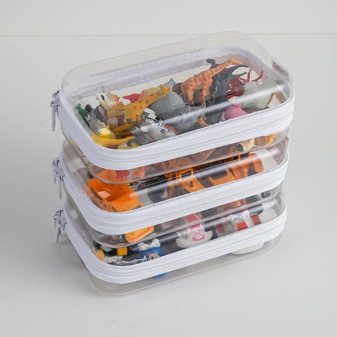 CoiiJoii Zippered Pouch Hard, Clear Zippered Hard Pouch, Stackable Storage Bins, Portable Clear Bin Zipper (white, 1Pc-Small)