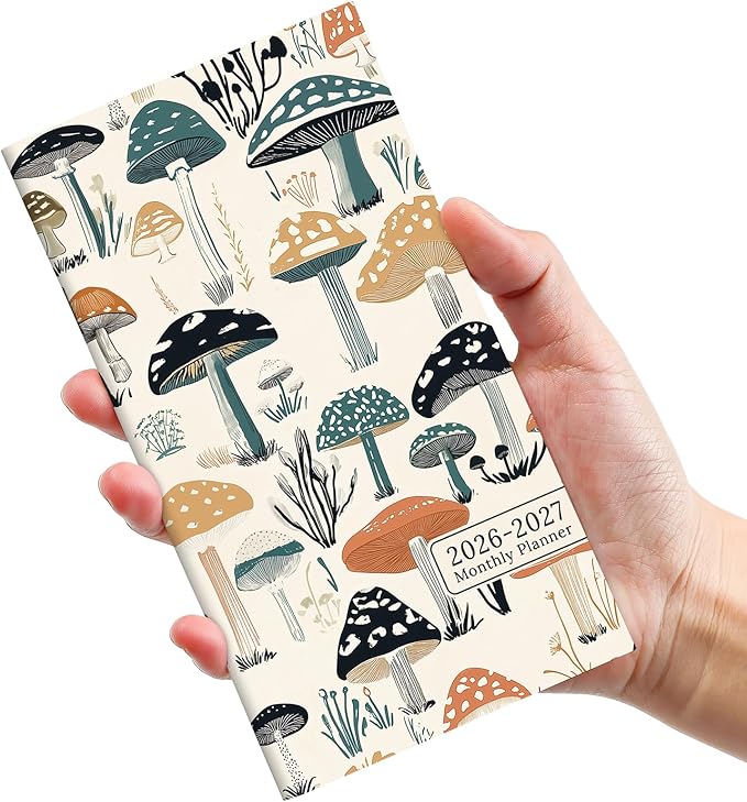 Pocket Calendar 2026-2027 for Purse, Two Year Monthly Planner Pocket Size, Jan 2026 to Dec 2027 Monthly Planner Small Size (6.5" x 3.5") - Mushrooms Grove