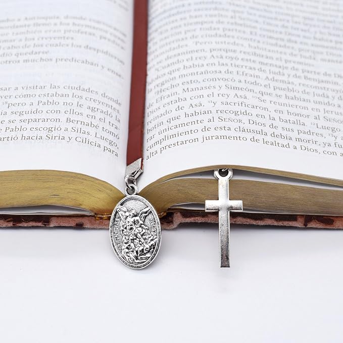 BLBMH Genuine Leather Bible Bookmark with Cross | Catholic Gifts for Men Dad | Christian Book Marker with Ribbon - LB7