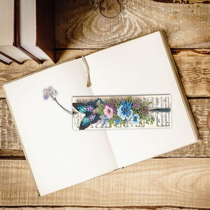 ARTopet 3Pcs DIY Diamond Art Painting Bookmarks with Colorful Butterfly Pendant PET Bookmark Ornament Double Sided Pattern Single Sided Diamond Book Marker Clip Gifts Tags-Butterfly04