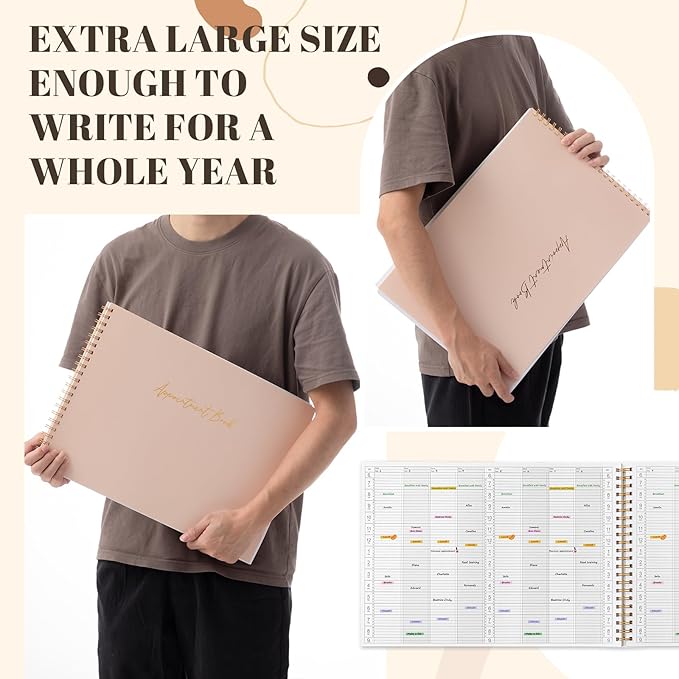 Maitys 2026-2027 Large 8 Column Salon Appointment Book for Hairstylist Spa Business, Hourly Planner 15 Minute Interval, 200 Pages Undated 6 Am 9 Pm Spiral Bound Checklist Planner(Pink, Minimalist)