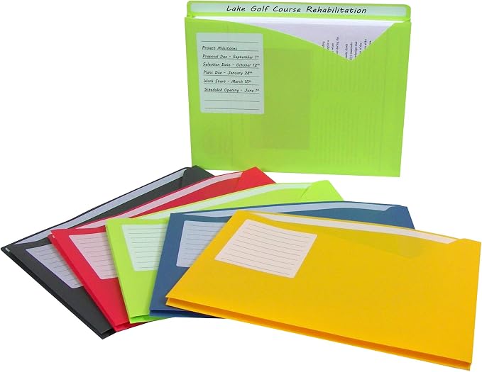 C-Line Write-On Poly File Jackets, Straight Tab, Letter Size, Assorted Colors, Pack of 25