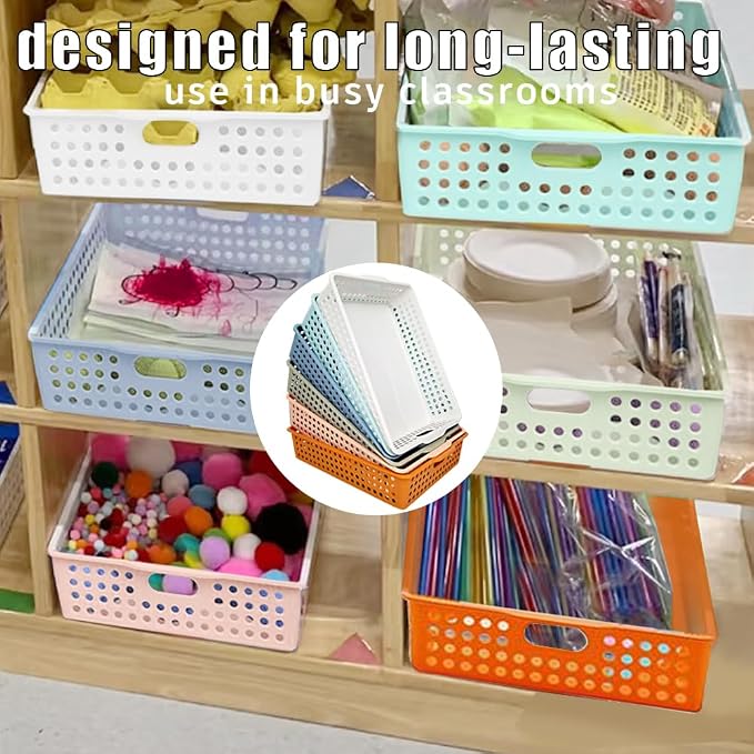 6 Pack Classroom Paper Baskets, Organizing Desk Boho Tray for A4 Papers, Classroom Storage Plastic Paper Bins, Fun Turn In Trays for Teachers and Students, Office Desk Room Trays