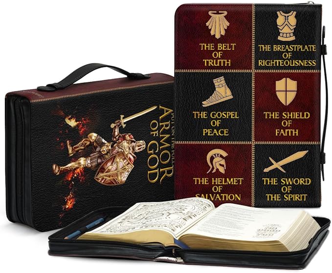Jesuspirit - Leather Bible Cover for Men - Personalized Bible Case for Men, Bible Study Supplies, Christian Gifts for Men & Women (B - Armor of God, XL)