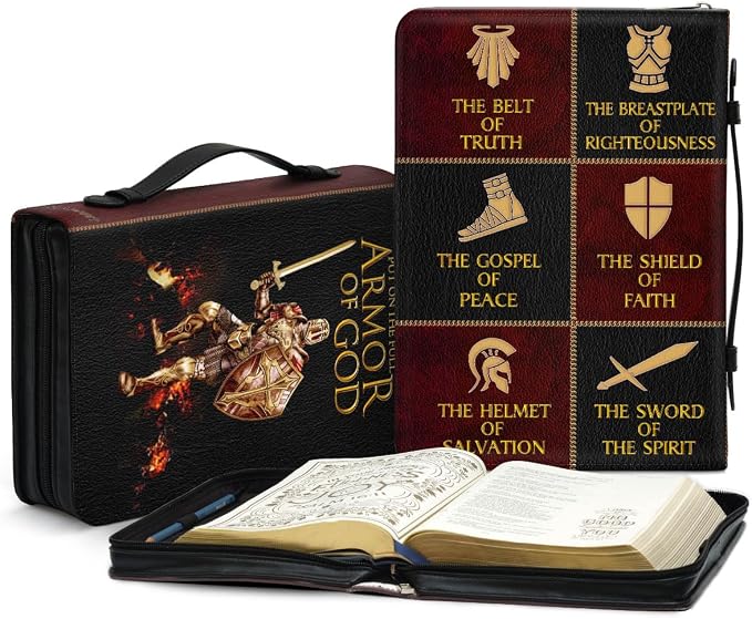 Jesuspirit - Leather Bible Cover for Men - Personalized Bible Case for Men, Bible Study Supplies, Christian Gifts for Men & Women (A - Armor of God Bible Cover, Large)