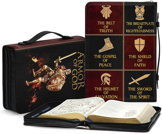 Jesuspirit - Leather Bible Cover for Men - Personalized Bible Case for Men, Bible Study Supplies, Christian Gifts for Men & Women (A - Armor of God Bible Cover, Large)