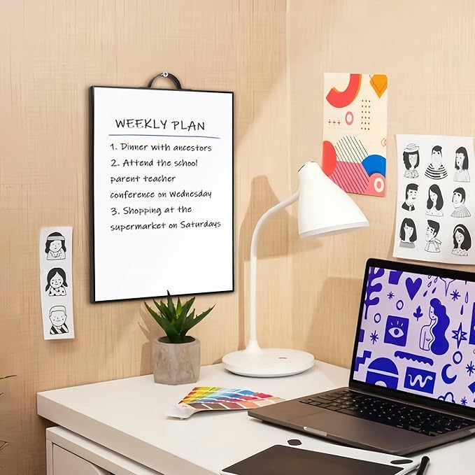 Small White Board - 16" X 12" Portable Black Aluminum Framed Whiteboard, Magnetic Dry Erase Board with Handle, to Do List Board for Office, Home, School