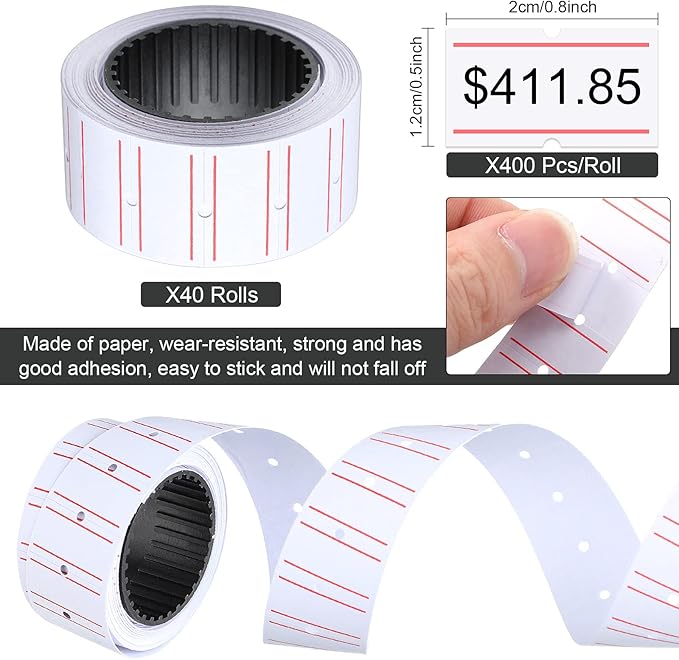 16012 Pieces Price Gun with Labels for Retail 40 Rolls Pricing Gun Stickers 12 Pieces Ink Refill Rollers fit MX5500 Single Line Price Making Machine for Office, Yard, Grocery Organization Marking