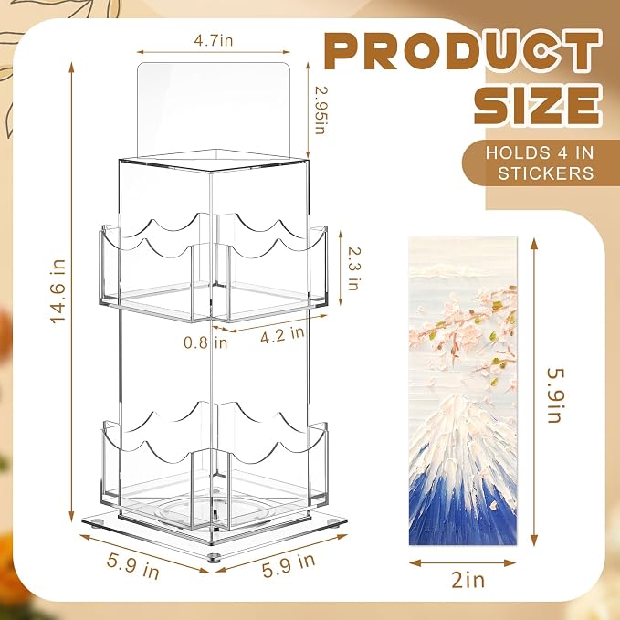 Marsui 2 Tier Acrylic Rotating Bookmark Display Stand, 14.6 x 5.9 x 5.9 Inch 4 Sided Bookmark Sticker Holder, 360° Rotating No Assembly Required for Vendors, Retail, Showcase, Trade Show