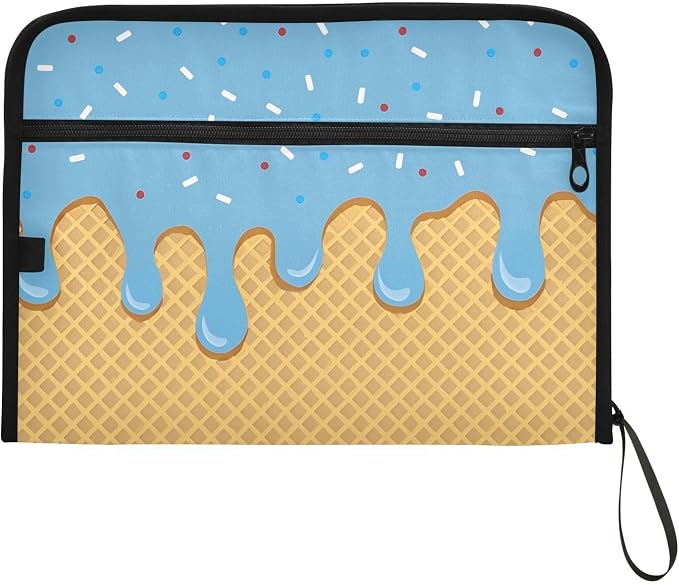 Expanding File Folder Blue Ice Cream Drip Accordion File Organizer 13 Pockets Document Organizer with Zipper Labels A4 Letter Office Storage