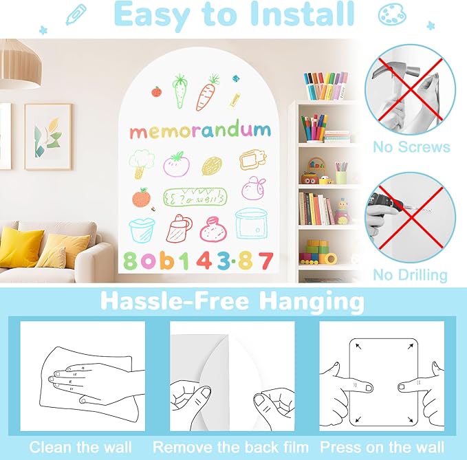 Arch Magnetic Wall Decal 40x32 Inch White Magnet Wall for Kids Self Adhesive Magnetic Board for Wall with Letters and Liquid Chalks Peel and Stick Magnet Play Wall for Home Playroom