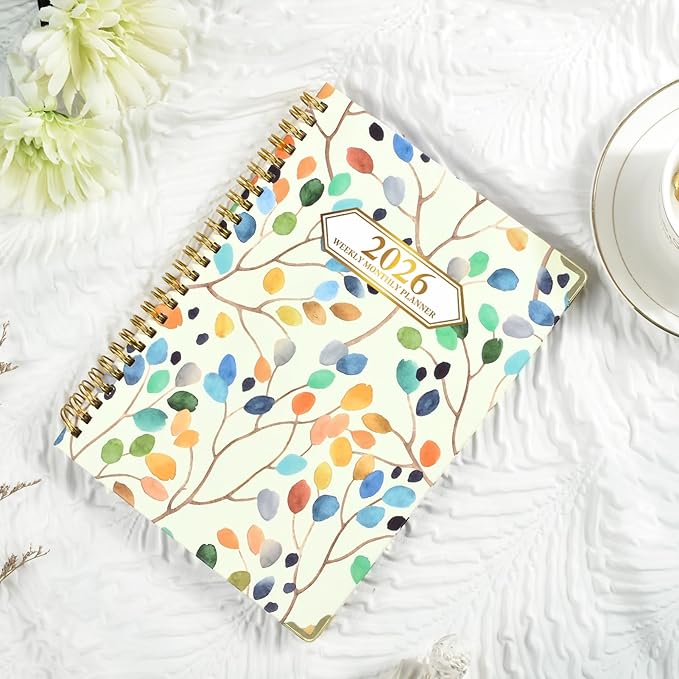 2026 Planner, Jan.2026 - Dec.2026 Planner Weekly and Monthly 6.25"x8.5" with with Page Tabs, Calendar Hardcover with Inner Pocket, Elastic Band,Twin-Wire Binding,Bookmark, Colored Leaves