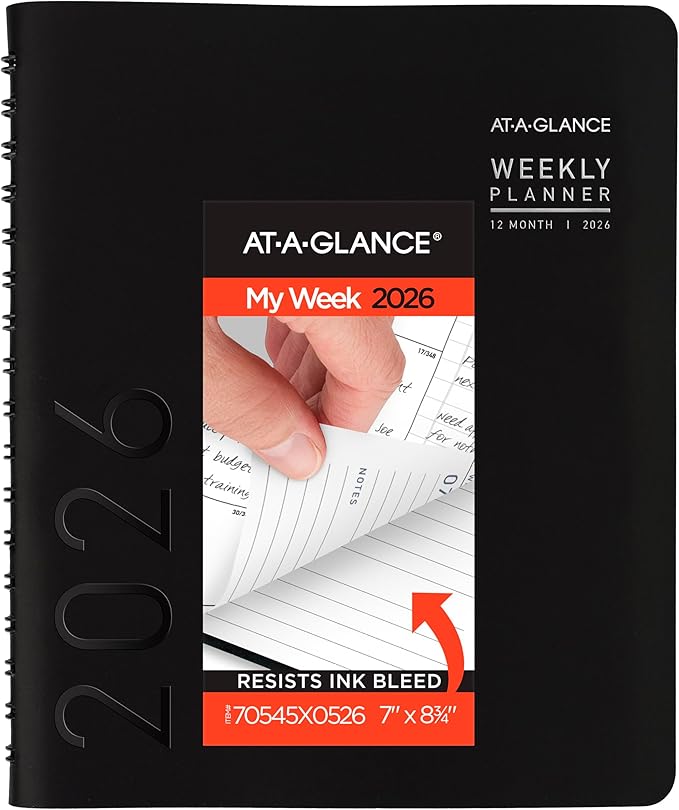 AT-A-GLANCE 2026 Planner, Weekly & Monthly, 7" x 8.75", Medium, Contemporary Lite, Black (70545X0526)