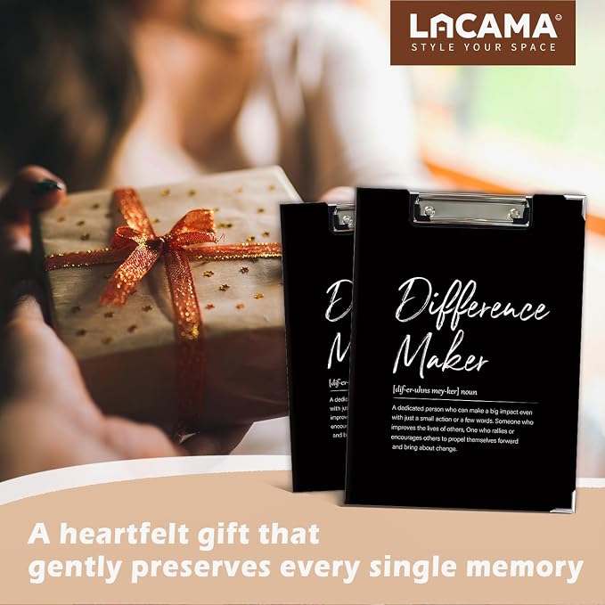 Lacama Difference Maker Gift Thank You Gifts，Clipboard with Storage Gifts for Coworkers, Thank You Gift for Women Men Teacher Nurse Mentor Boss Principal, Black Office Supplies 12.4x9.25 in