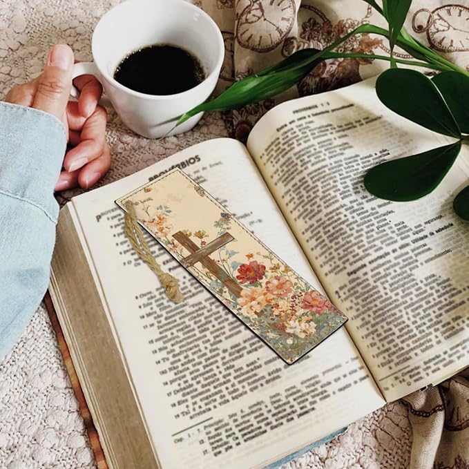 Vintage Style Floral and Cross Bible Case with Bookmark Waterproof Bible Cover Case for Women Lightweight Bible Bag with Handle Pockets Church Book Bag Beige