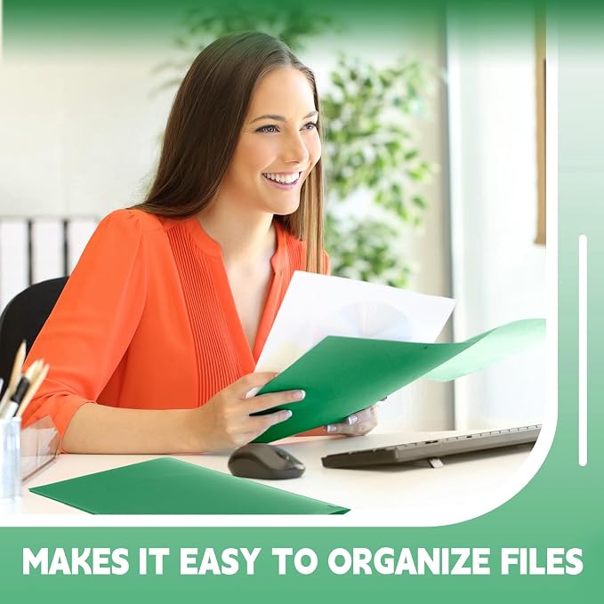 Henoyso 18 Pack Green Plastic Folders with Clear Front Pockets Heavy Duty File Folders with 2 Pockets and Card Slot for Student Communication School Office Presentation Report