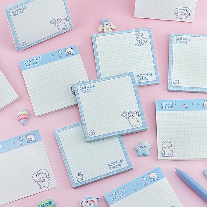 10 Pcs Stationery Set, 6Pcs Cute Erasable Gel Ink Pens Blue Ink & 4 Pcs Kawaii Sticky Notes,Gifts for Students Party Office School Supplies