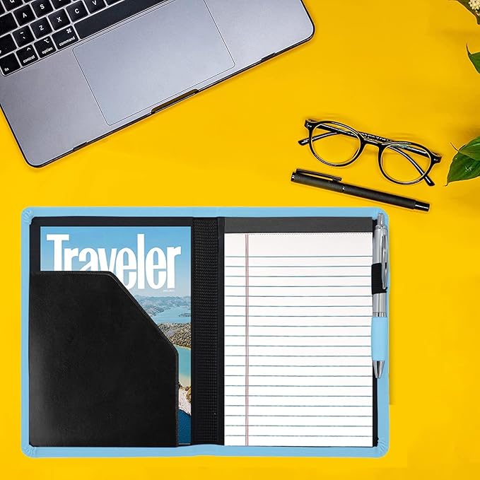 Padfolio/Portfolio Binder, Mini Padfolio Portfolio Binder 5 x 8 Legal Writing Pad, A5 Document Organizer Folder for Men Women, Sky Blue.