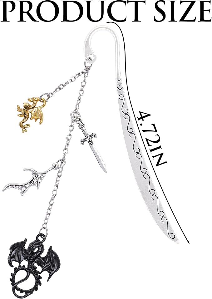 Fantasy Fourth Wing Bookmarks - Dragon Sword Bookmark Gifts Reading Men Book Lovers Cool Merch Metal Page Markers Novel Fans Boys Bookish Students Teachers Birthday School Office Supplies