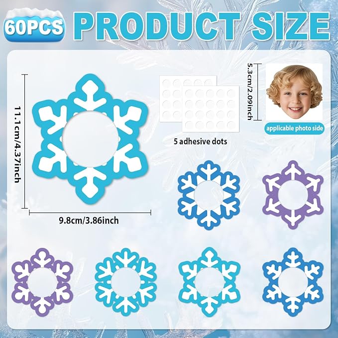 60Pcs Winter Snowflake Paper Cutouts Winter Bulletin Board Decoration Snowflake Blue Purple DIY Photo Craft Cutout Christmas Classroom Supplies for Teacher Student School Holiday Chalkboard Wall Decor