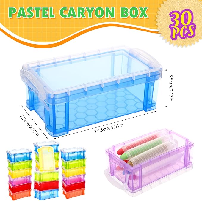 Briwooody 30 Pcs Color Plastic Crayon Box with Lid Color Clear Crayon Organizer Stackable Storage Container Bulk Pastel Holder Case for Office School Classroom Supplies Pen Pencil Art(6 Colors)