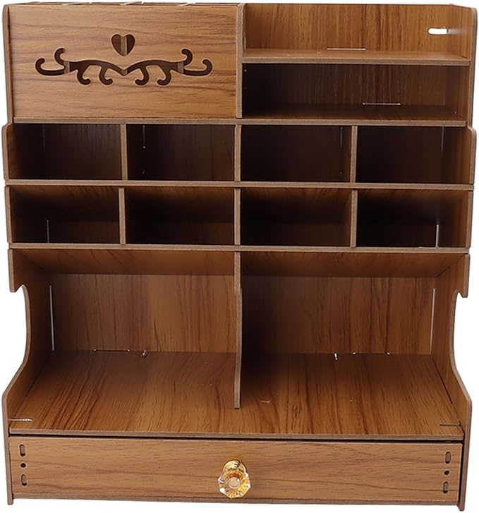 TOPINCN Wooden Office Desk Organizer for Desktop, Multi Functional Pencil Pen Holder Caddy Countertop Stationery Storage Box, Easy Assembly Home Office Art Supplies Table Organizer