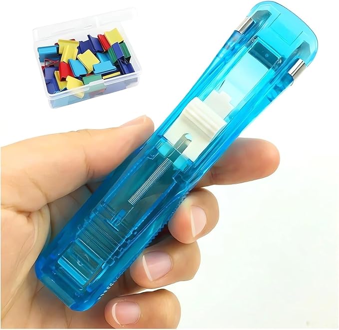 Portable Binder Clip Stapler - Desktop Push Stapler Binder Clips Paper Clamps Small Binding Office Supplies Handheld Stapler Staples Set Desk Paperclip Dispenser