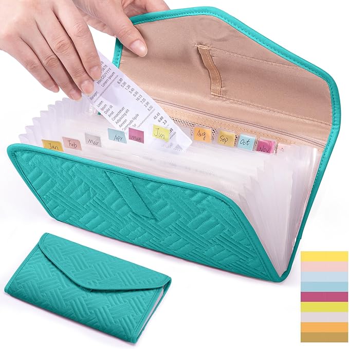 Fabric Bill Organizer with Pockets 10x6 Receipt Organizer for Business - Receipt Holder Organizer - Cash Organizer -Coupon Holder - Money Organizer for Cash- Small Accordion File Organizer