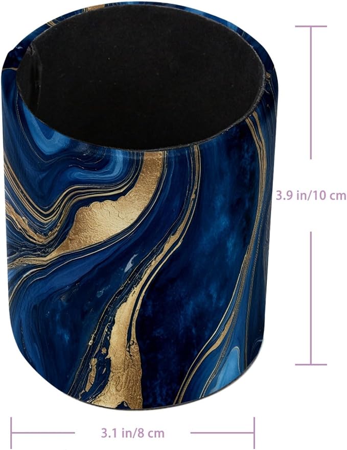 Leather Pen Holder for Desk, Blue Gold Marble Makeup Brushes Holder Pencil Cup Multifunctional Desktop Organizer Caddy for Home School Office Desk Accessories